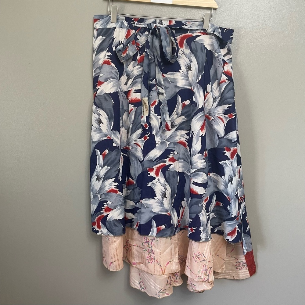 Kariza Wrap Skirt dress two layers silk blend colorful art to wear